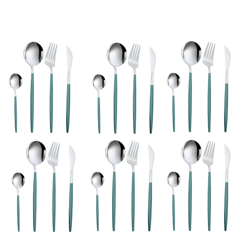 Amazon transfronterizo vajilla de acero inoxidable conjunto de 24 piezas portugués occidental cuchillo de carne, tenedor y cuchara traje de boda conjunto LOGO