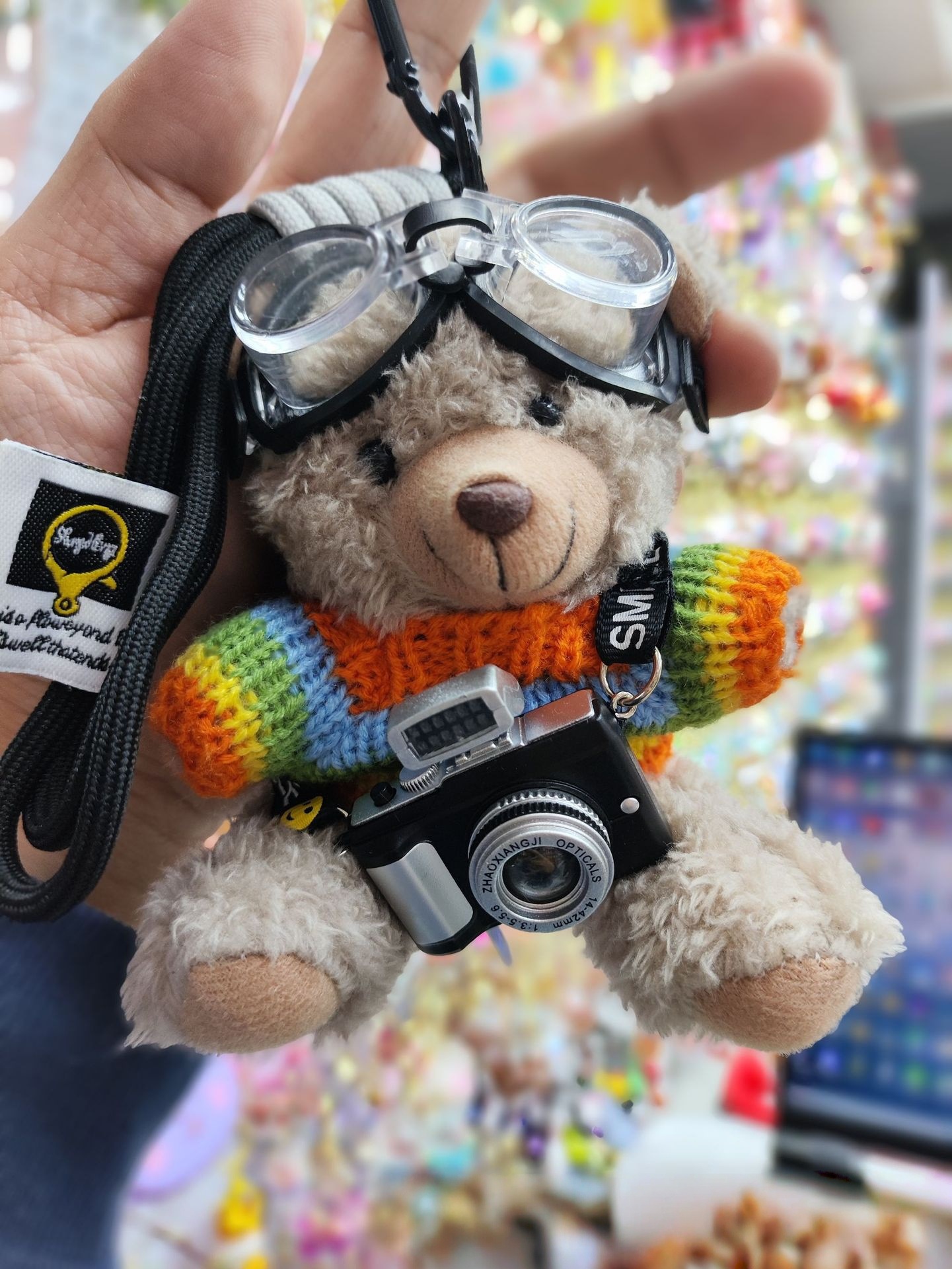 Cámara flash osos colgantes bolsos de peluche muñeca tela muñeca pareja llaveros regalo de cumpleaños creativo