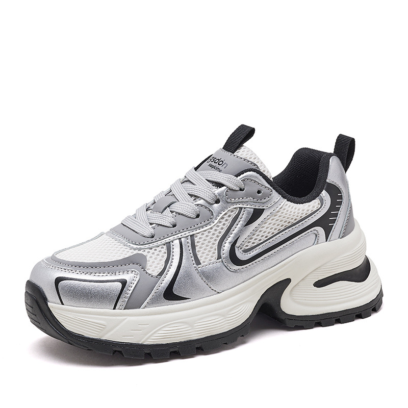 Augu Shi Deng plata zapatos padres mujeres 2024 nuevo verano retro escuela de viento de malla de fondo grueso zapatillas deportivas casuales