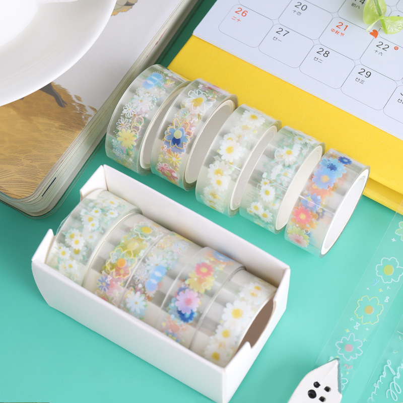 59g Weight Washi Tape Stationery Type 5 PCS/Package Quantity School Occasion PET Material Butterfly, Daisy Pattern Cute Style 5 PCS/Package Butterfly Daisy School PET Cute Washi Tape 1