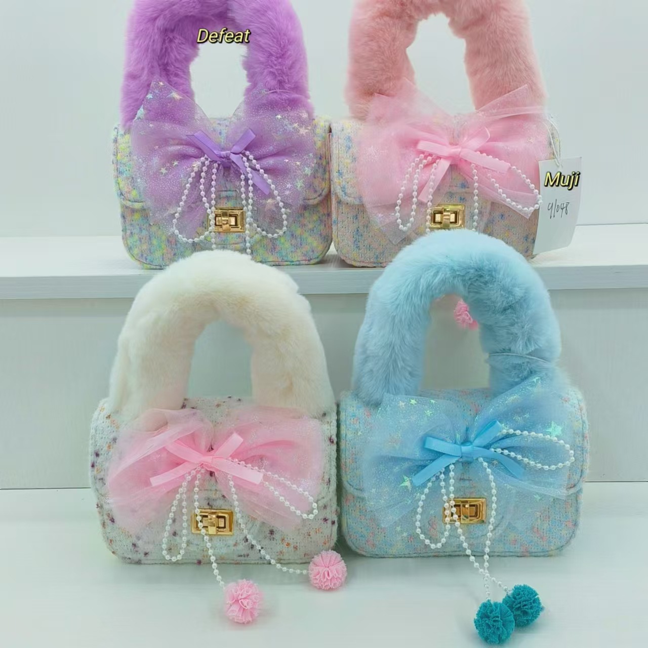 Bolso de peluche de arco bolso de perla bolso de moda bolso de hombro bolso de cinturón bolso de cambio accesorios de niña