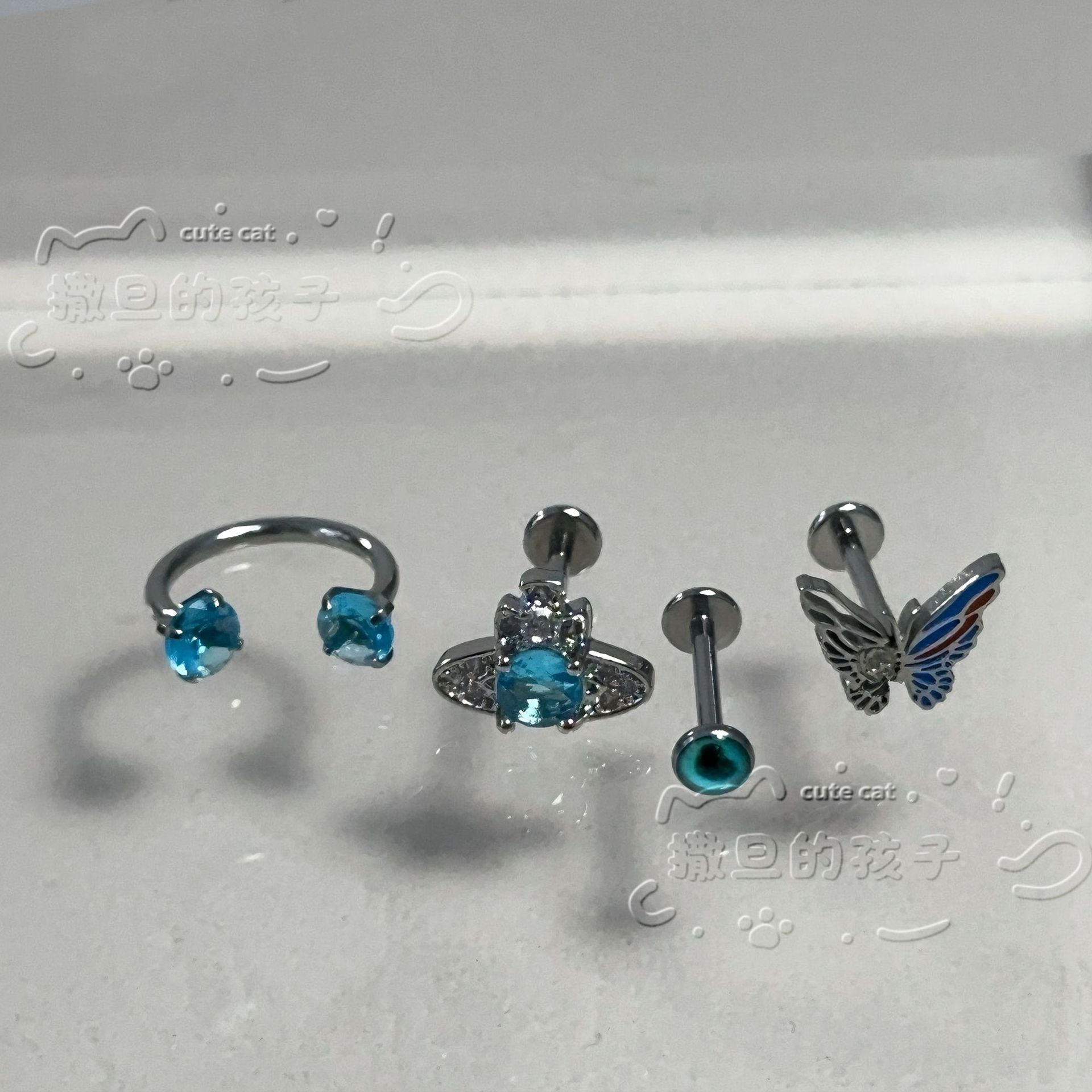 Blue Sky Lip Stud 12mm 1.2mm Titanium Steel Lip Ring Labret Piercing Jewelry detail image 8