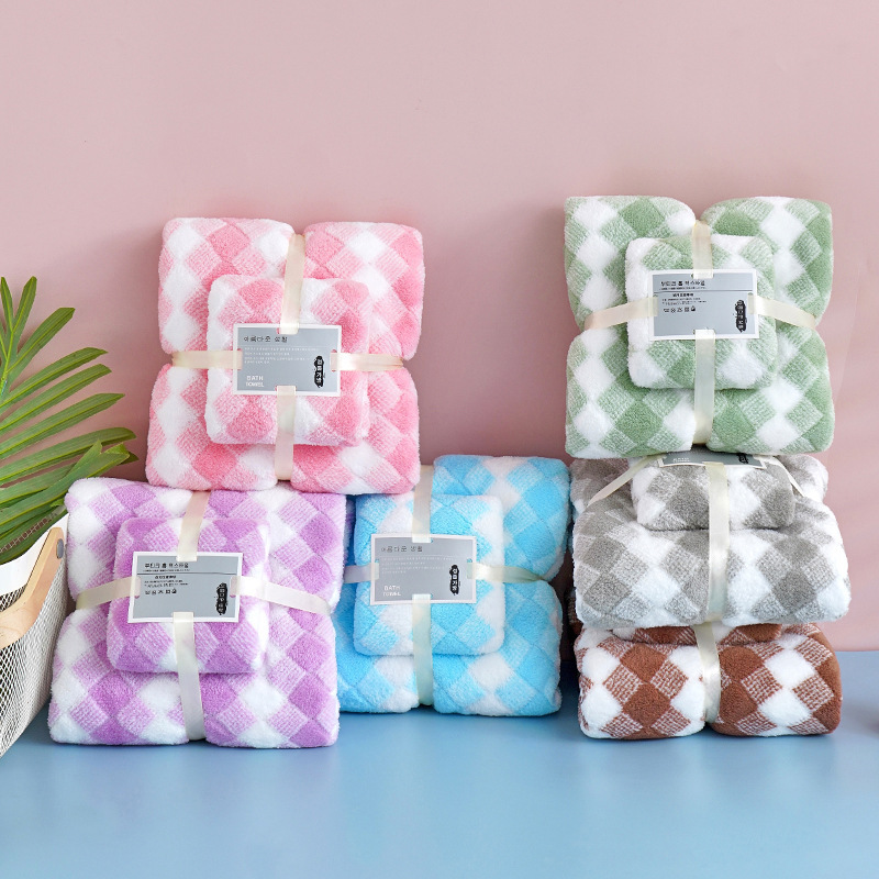 Towel bath towel coral fleece two-piece set of high density absorbent gift large bath towel beach towel mother and child towel wholesale