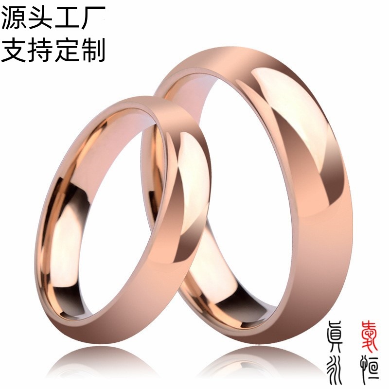 欧美简约4mm宽情侣对戒金色男女士戒指玫瑰戒指环韩版轻奢精致