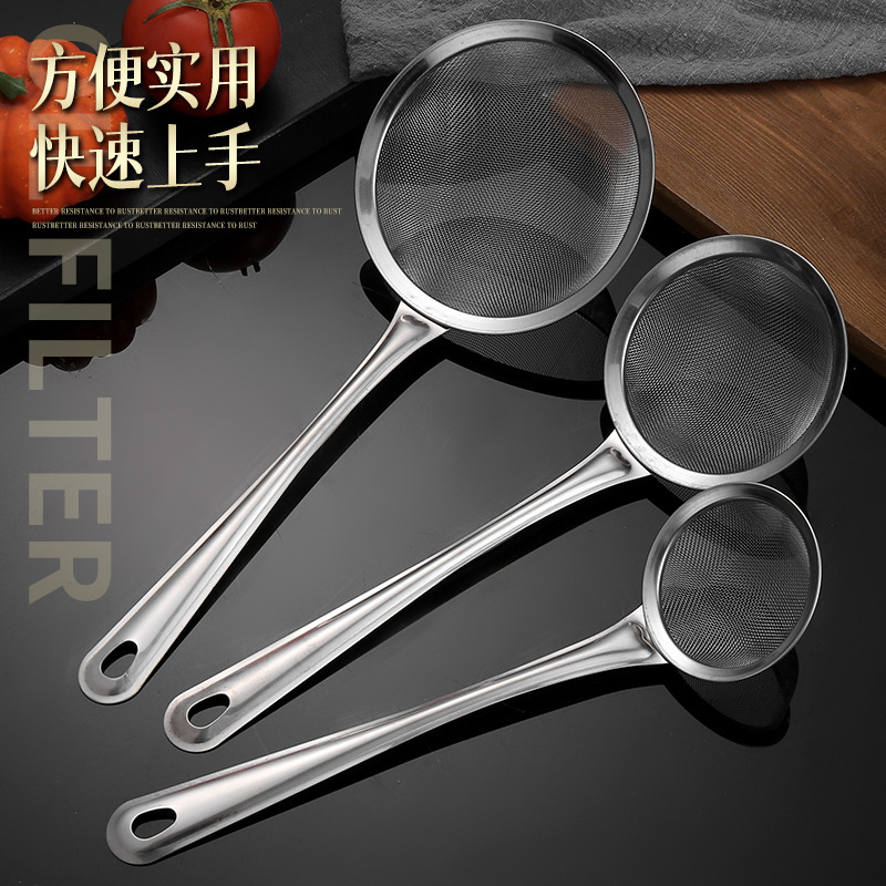 cucharas de malla de acero inoxidable cocina doméstica olla caliente aislante de aceite flotante de leche de soja tamiz de malla cerrada cucharas de aceite de cocina de cocina