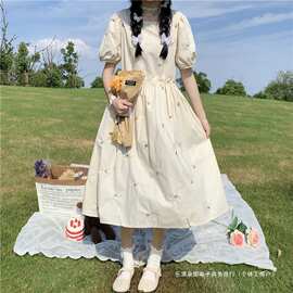 2025新款夏季少女生裙子初中学生碎花连衣裙日系宽松收腰森系长裙