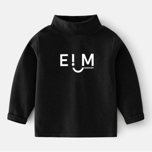 Men and Women's Print Versatile Base Shirts for Autumn and Winter, Fleece Warm Long-Sleeve for Middle and Small Children, Half-Neck Baby Innerwear Tops