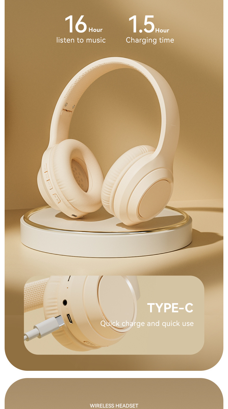 Wireless Bluetooth headset with long battery life, solid color plug-in earphones, mobile phones, Android tablets,_voghion.com