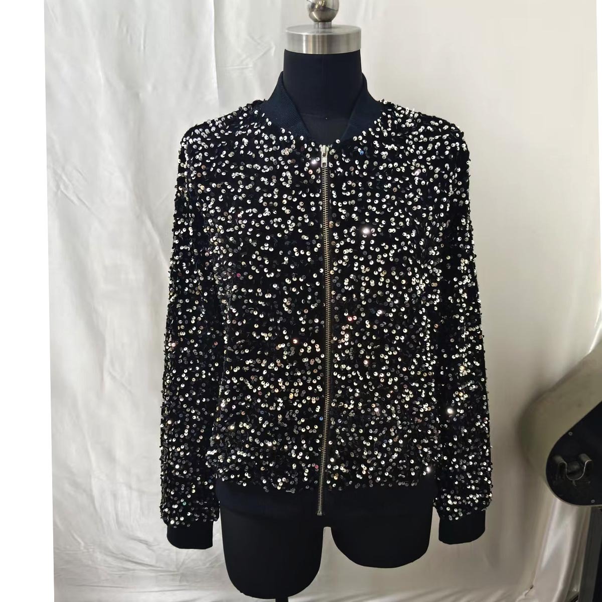 Chaqueta Corta de Punto Tipo Cárdigan de Poliéster con Lentejuelas y Cremallera para Uso Casual image 7