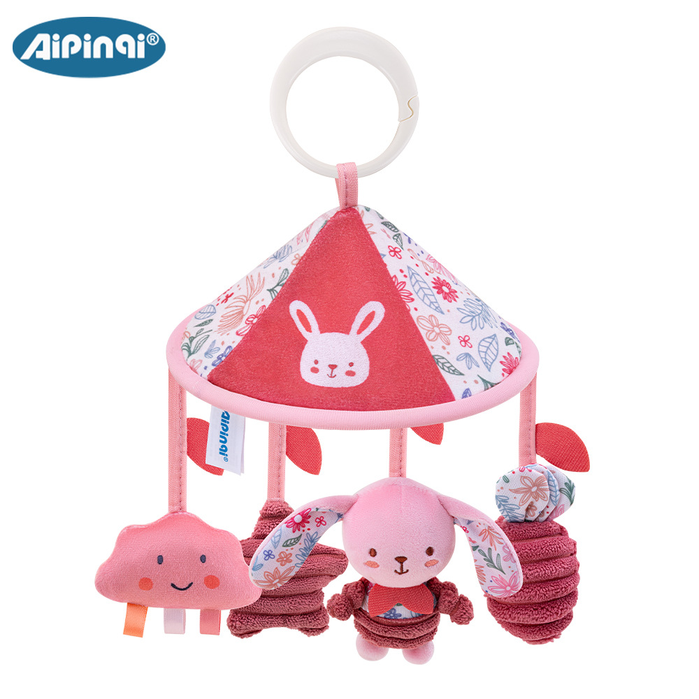Aipinqi nuevo carro de paraguas rosa colgar 0 años de bebé carro colgante animal bebé calmar juguetes de peluche