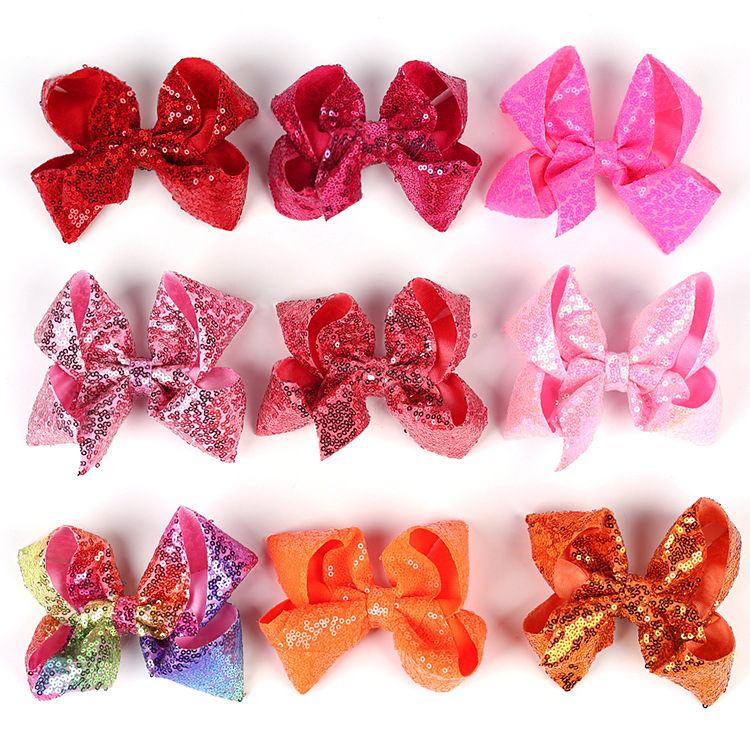 Children's Jewelry 5-inch Sequin Bow Hairpin Solid Color Girl Sequin Hairpin display picture 3