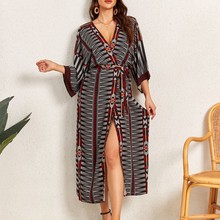 欧美爆款人棉几何印花开衫和服沙滩防晒衫比基尼罩衫外搭1D135