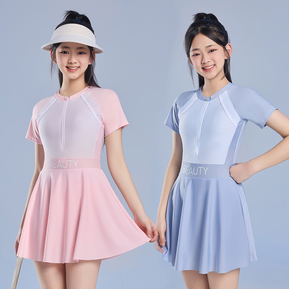 Children's swimsuit, girls' one-piece dress, for girls, middle and large children, students, teenage girls, slightly chubby, quick-drying, summer swimwear for swimming pools.