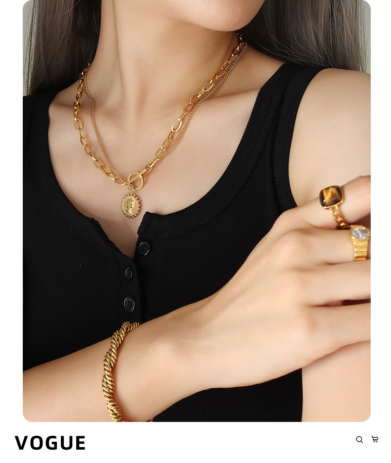 Fashion Portrait Titanium Steel Layered Necklaces Plating Stainless Steel Necklaces