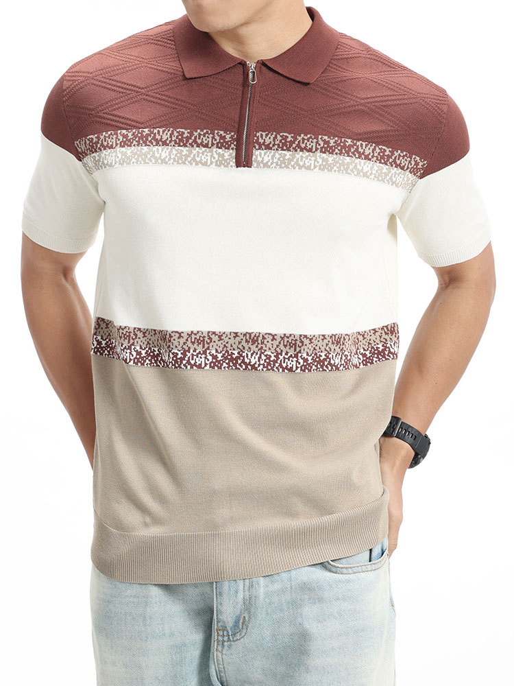 American Style Retro Polo de hielo de punto de hombre Casual de verano de alto nivel de camiseta de cuello de hombre