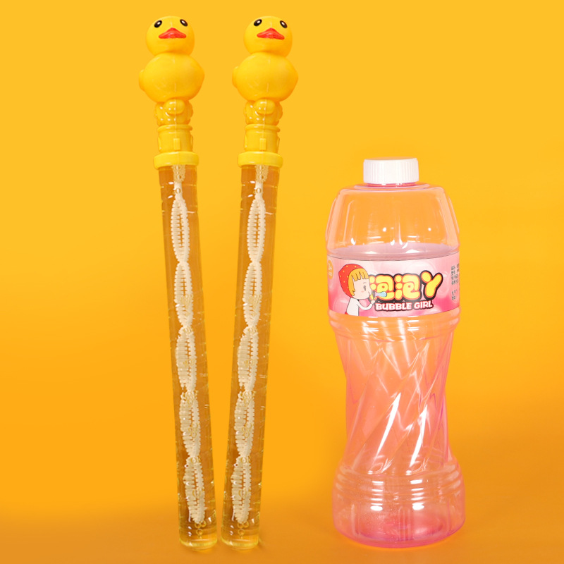 Máquina de burbujas en forma de patito amarillo – varita de burbujas recargable con líquido, juguete infantil al por mayor