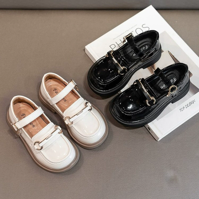 Кожаные туфли для девочек весной и осенью 2025 мода иностранная детская обувь принцессы в английском стиле Маленькие кожаные туфли для девочек