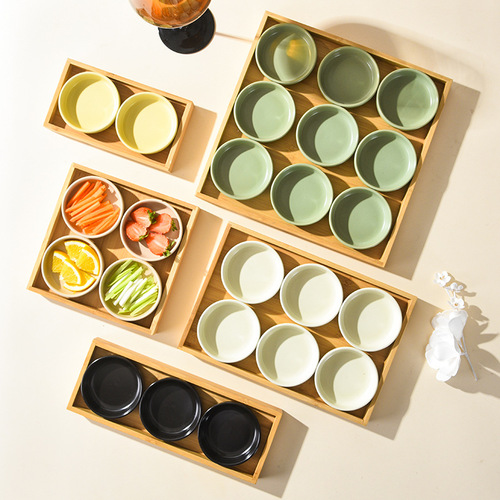 Japanese ceramic tableware divided plate nine-square grid dinner plate round condiment plate sushi Japanese sauce restaurant commercial
