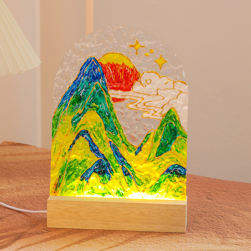 チューリップガラス画小夜灯手作りdiy絵画材料包水波紋灯アクリル板学生プレゼント|undefined