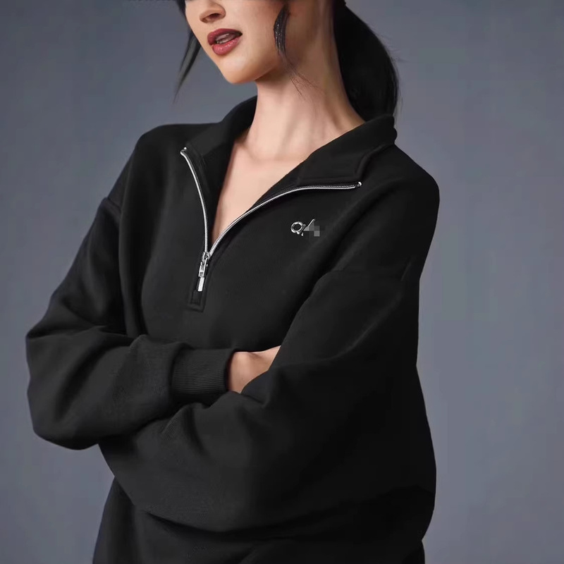 2025 ALO women's stand-collar sports sweatshirt, autumn and winter fitness yoga wear, long-sleeved top, versatile half-zip style