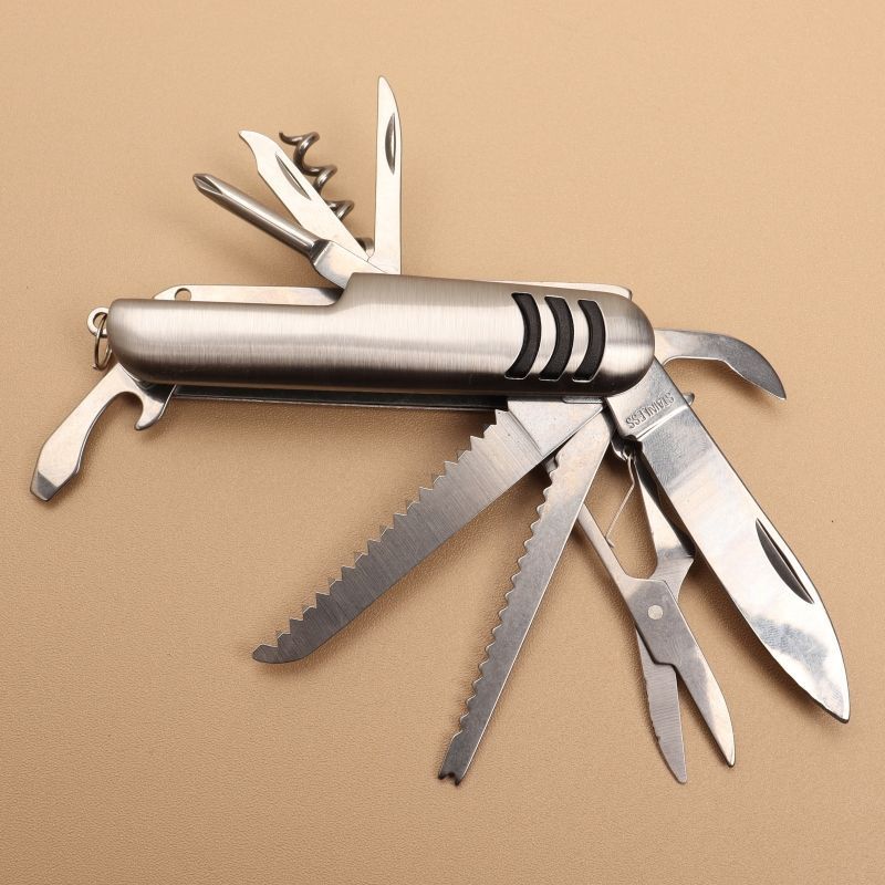 多功能小刀不锈钢多功能户外小刀11开多孔新款折叠小刀11开折叠小