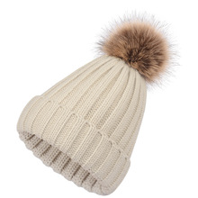 秋冬新款針織帽保暖加厚毛線帽毛球球帽仿狐狸毛球帽假貉子球帽子
