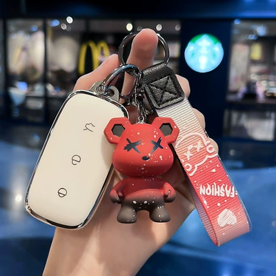 special galaxy l6 simple car – Car key bag - geely-h-smart-3-key-single-shell-white-red-violent-bear-pendant