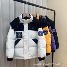 2025拼接字母女童男童中小童短款儿童羽绒服亲子外套冬季亲子款