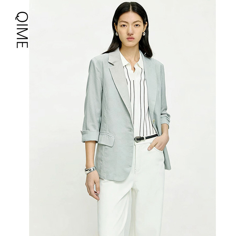 2026 Stylish and Professional Linen Blazer for Women, High-End Spring and Autumn Jacket, Everyday Commuting Small Suit with 7/8 Sleeves