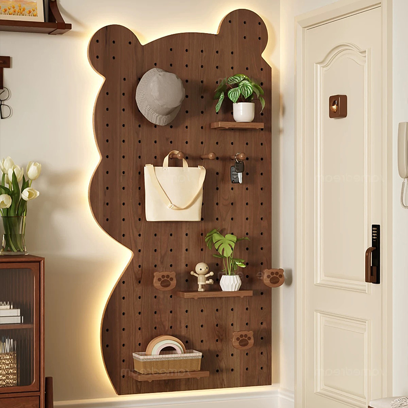 Madera sólida oso agujero tablero de agujero DIY tablero de madera pared de almacenamiento de pared puerta de entrada estante trasero