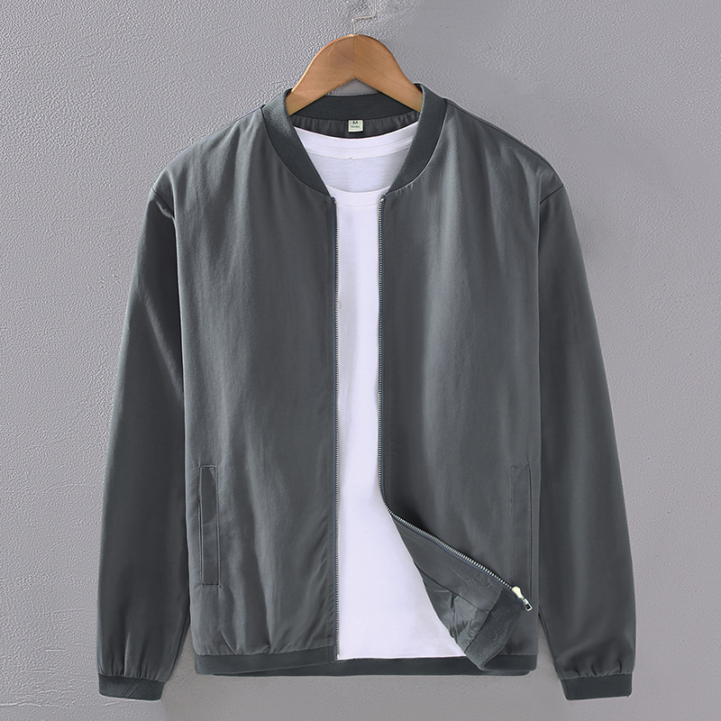 3303 Solid Color Casual Tops Men's Autumn Lightweight Baseball Collar Korean Style Trendy Men's Casual Tops Top