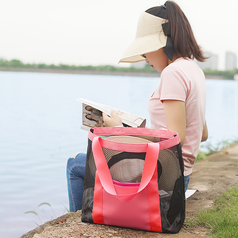 Unisex Mittel Netz Farbblock Einfarbig Ferien Strand Reißverschluss Strandtasche display picture 5