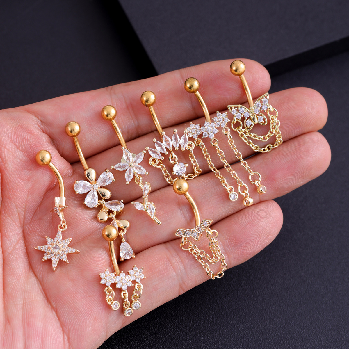 5g Weight Zircon Inlay Material Belly Ring Classification 1 Piece Quantity Casual, Bar Occasion 316 Stainless Steel Material Star, Flower, Butterfly Pattern All Seasons Season Unisex Gender Plating Design Hip-Hop, Simple Style, Cool Style Style 1 Piece 316 Stainless Steel Zircon Belly Rings Star Flower Butterfly Unisex 5
