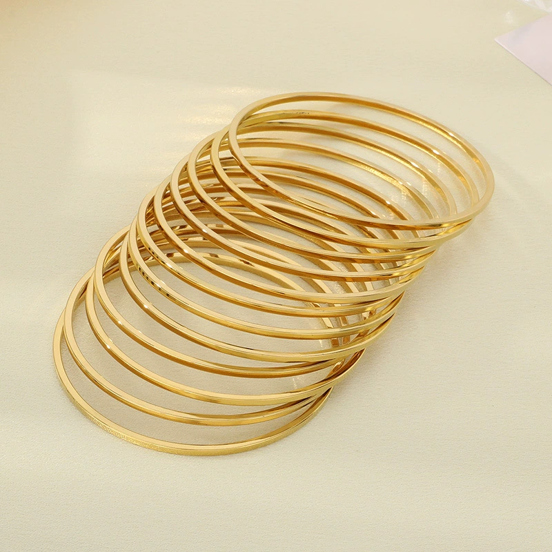 Кросс-бро́дер персонализированное 18K вакуумное позолоченное прямое 2 мм широкая квадратная линия DIY однотонное кольцо для волос браслет из нержавеющей стали женский