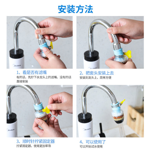 Six-layer boxed faucet filter household kitchen water purification anti-splash shower tap water water-saving filter nozzle
