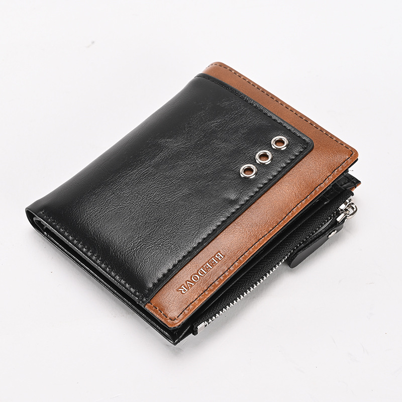 Cartera de hombre RFID antirrobo cepillo billetera corta dos veces posición de tarjeta múltiple cera de aceite bolso de la moneda de cuero bolso de los hombres billetera de comercio exterior