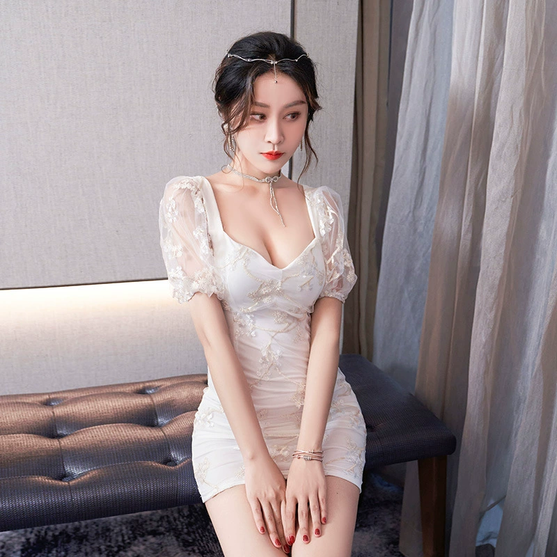 Xin Yidai ночной клуб женское сексуальное платье бедра вышитое ночное шоу тонкая юбка с пышными рукавами поколение волос