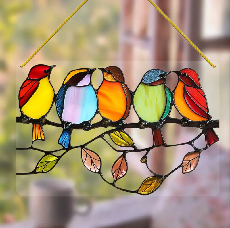 Cross-border New Flat Color Bird Acrylic Wall Courtyard Balcony Car Office Decorations Pendant