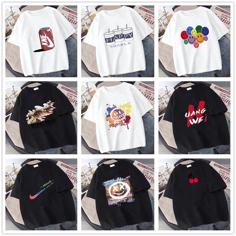 Cotton T-Shirt 2024 Fashion Brand New 200g Men's Loose plus size Crewneck Printed Sports Base Top