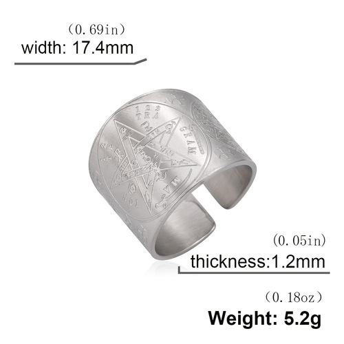 Corrosion-free titanium steel steel-colored five-pointed star side six-pointed star array open ring punk men's stainless steel ring