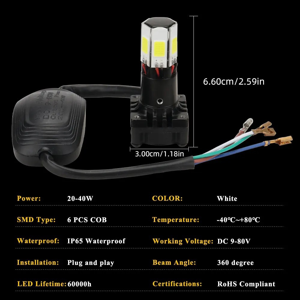 Directly Supplied from the Manufacturer, Wide-Voltage Led Motorcycle Lights, Universal Modified Headlights for Electric Motorcycles, Six-Sided, with Adjustable Distance and Direction