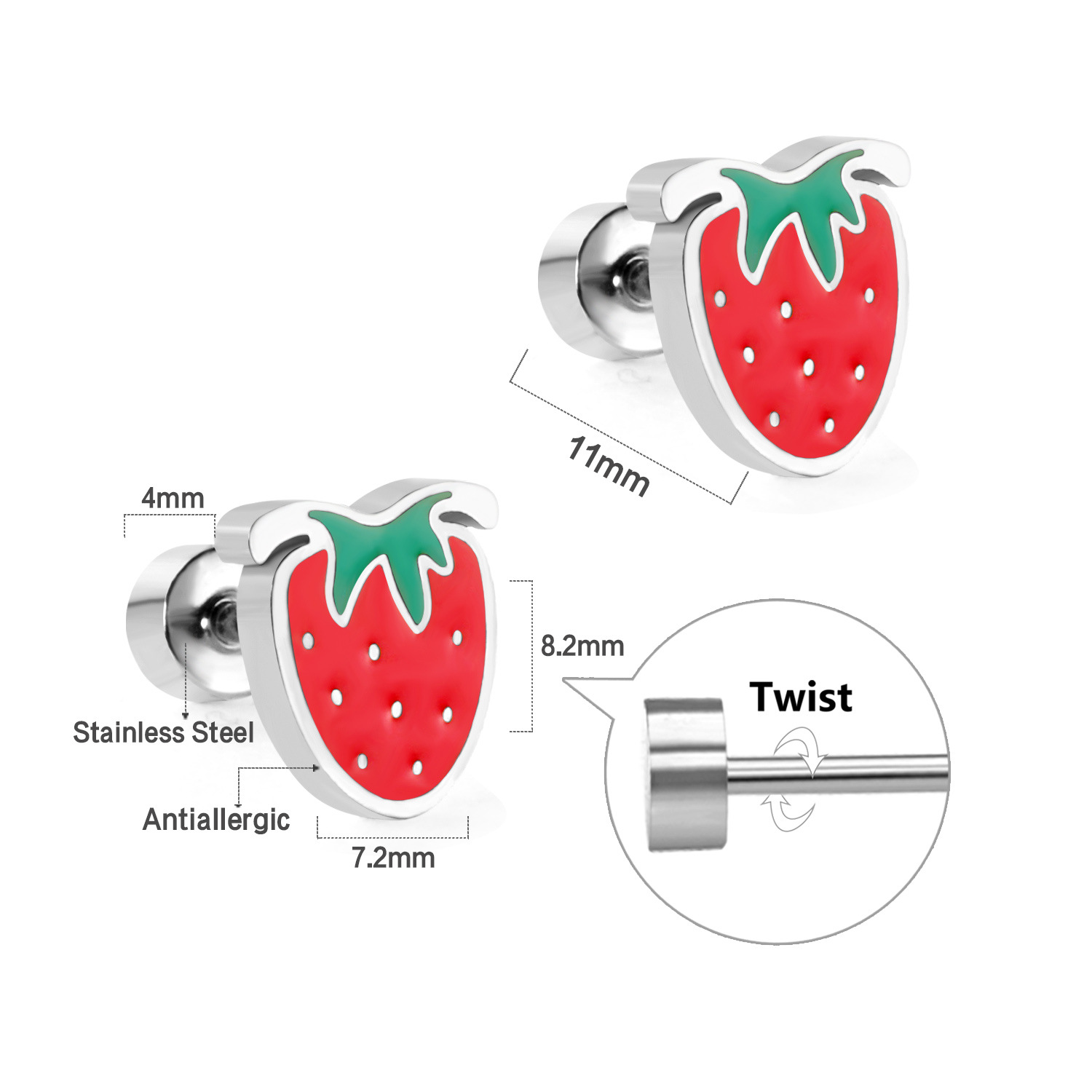 Stainless Steel Material Cute Rainbow Fruit Shell Stainless Steel Ear Studs 1 Pair