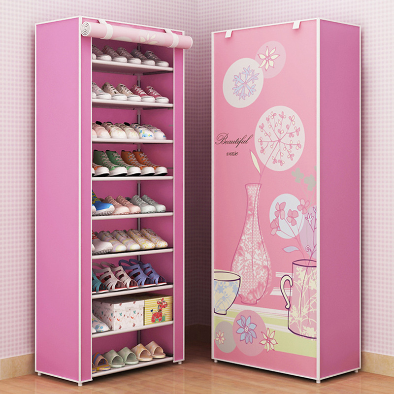 F simple gabinete de zapatos a prueba de polvo doméstico tela de almacenamiento rack de zapatos multicapa rack de almacenamiento de zapatos artefactos de zapatos image 23