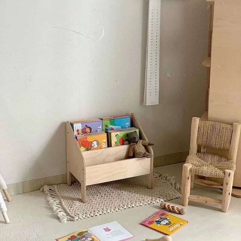 Bookshelf, floor-standing wooden display rack, home living room children's reading rack, simple picture book storage rack