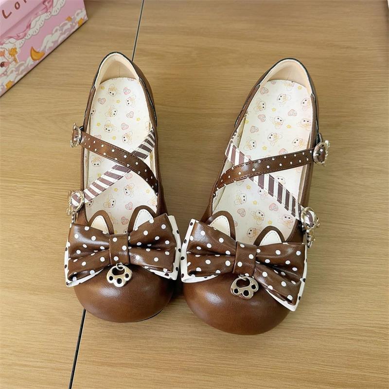 Dulce arco Lolita zapatos de una sola pieza encantadores zapatos de cuero Lolita zapatos Lolita cabeza redonda zapatos Lolita