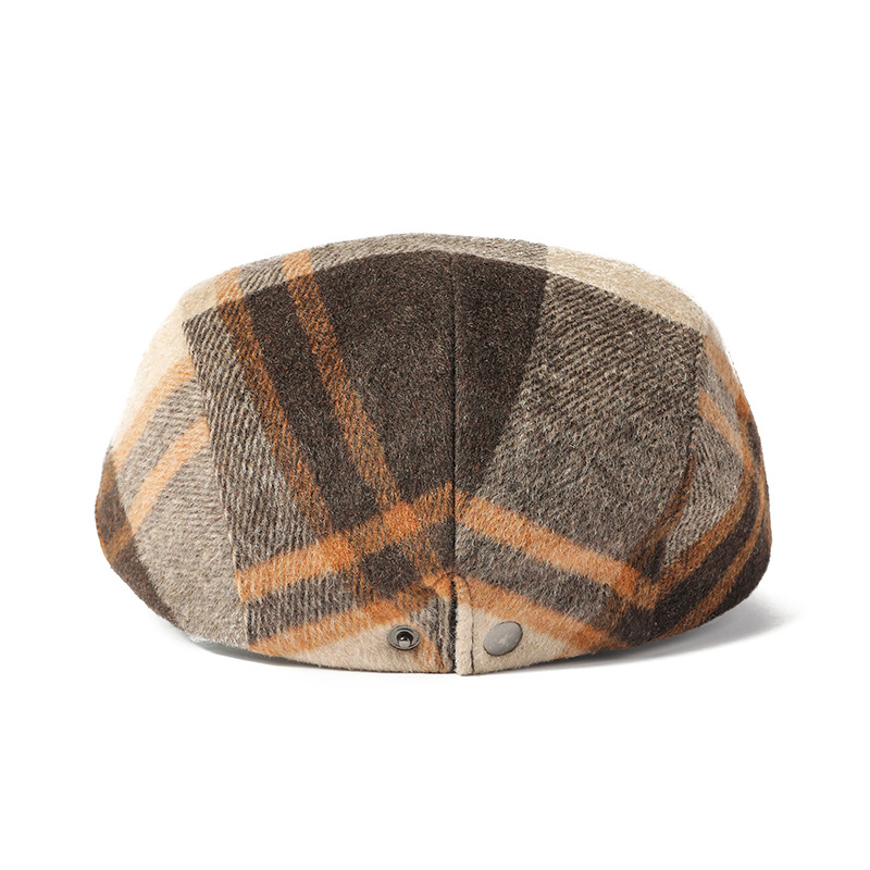 Plaid casquillo enarbolado otoño y el invierno de lana hacia adelante sombrero artístico retro sombrero de los hombres y las mujeres boina Amazon sombrero