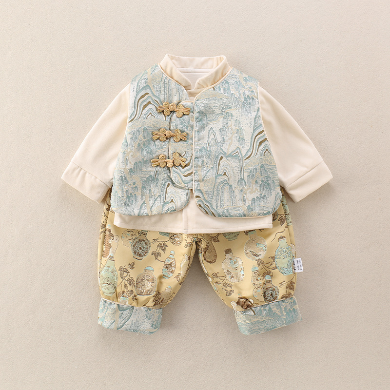 男童套装春秋新款宝宝新中式外套百天抓周岁礼服婴幼儿分体三件套|undefined