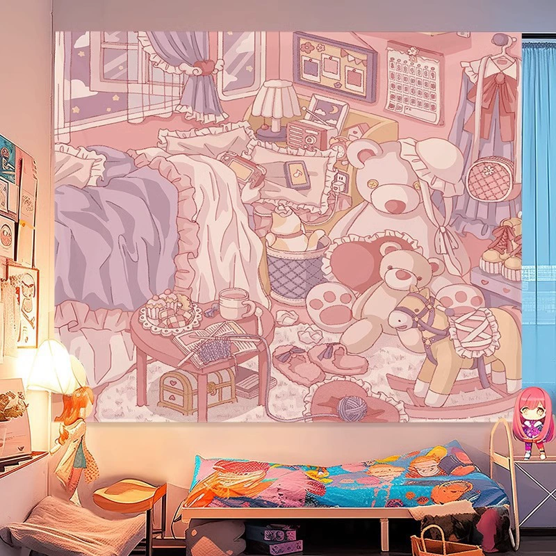 Sanrio INS фоновая ткань с милой мелайи, подвесная ткань Cuolomi, девичье сердечко, коричный узор, настенный гобелен для общежития