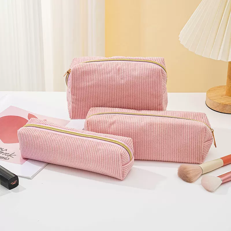 新款灯芯绒大容量便携式化妆包 女士化妆品眉笔收纳袋 旅行洗漱包