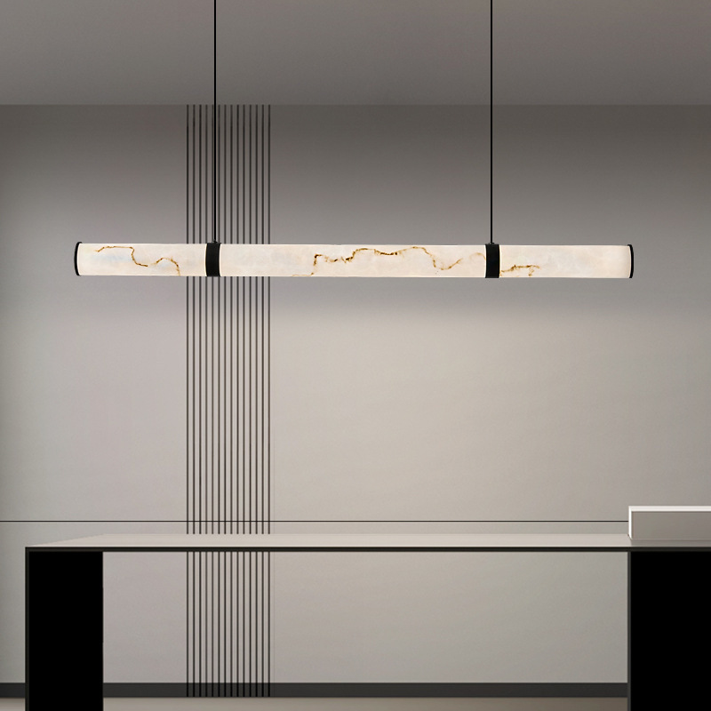 Restaurant Chandelier, Italian Minimalist Modern Style, Imitation Marble Dining Table, Bar Counter, Light Luxury Island Counter, Linear Strip Lighting Restaurant Chandelier, Italian Minimalist Modern Style, Imitation Marble Dining Table, Bar Counter, Light Luxury Island Counter, Linear Strip Lighting